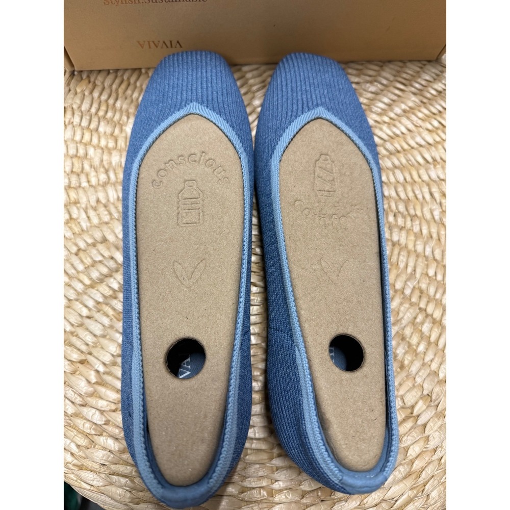 VIVAIA Blue Knit Flats Square Toe Comfort Sustainable Slip-On  EU/39 US/8 - Picture 7 of 15